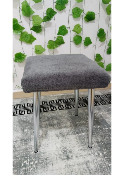Metal Ayak Teddy Kumaş Dekoratif Çok Amaçlı Peluş Puf Tabure Bench Koltuk Sandalye