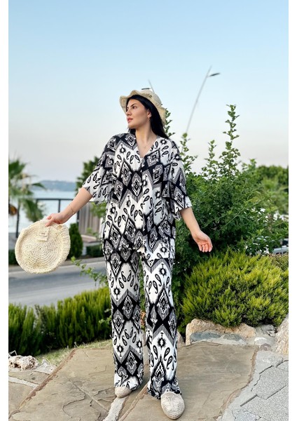 Siyah Renk Desenli Ikili Kimono Takım ( Rahat Kalıp ) modelleri