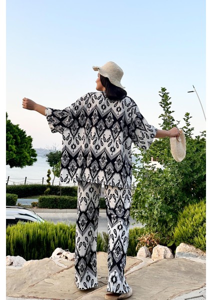 Siyah Renk Desenli Ikili Kimono Takım ( Rahat Kalıp ) fırsatları
