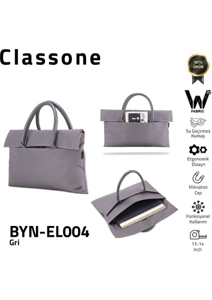 BYN-EL004 Wtxpro Su Geçirmez Kumaş 13-14 Inch Bayan Laptop El Çantası- Tote Bag - Gri fiyatları