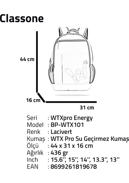 BP-WTX101 Wtxpro SERISI15.6 Inch Macbook, Notebook, Laptop, Çantası-Lacivert