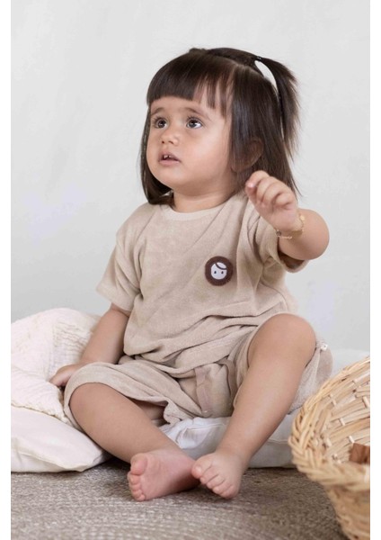 Havlu Kısa Kollu Şort Bebek Takımı Bej