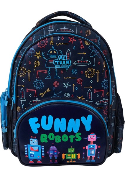 Me Team Komik Robotlar Lacivert mavi Erkek Çocuk Ilkokul ve Günlük Sırt Çantası