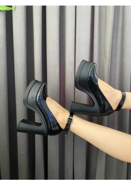 Kadın Elanor Siyah Bilekten Bağlamal (12 Cm ) Platform Topuklu Ayakkabı indirimleri