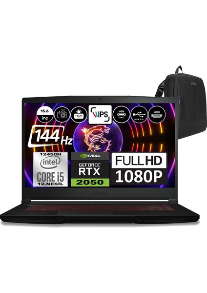 Msı Thın GF63 Intel Core I5 12450H 32GB 1tb SSD RTX2050 Windows 11 Home 15.6" Fhd 144Hz Taşınabilir Bilgisayar 12UCX427XTRWH06 + Zetta Çanta