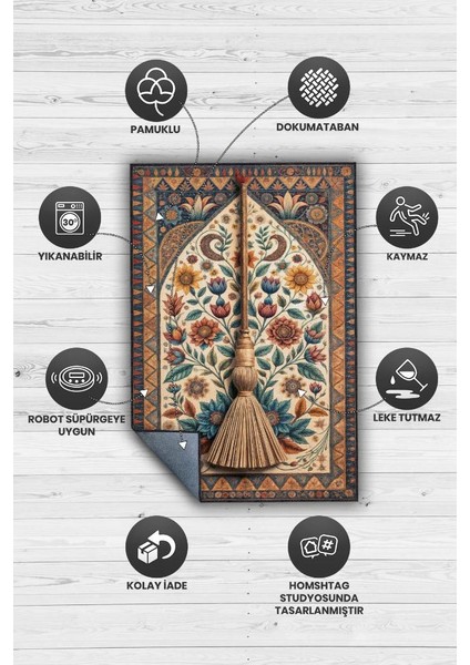 Cadı Süpürgesi Korku Temalı Halı Çiçekli Renkli Oturma Odası Halısı Cadı Süpürgesi Halısı