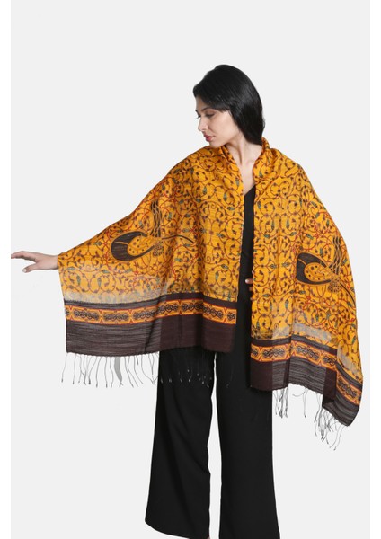 Orange Kahve Ipek - Keten Eşarp Şal