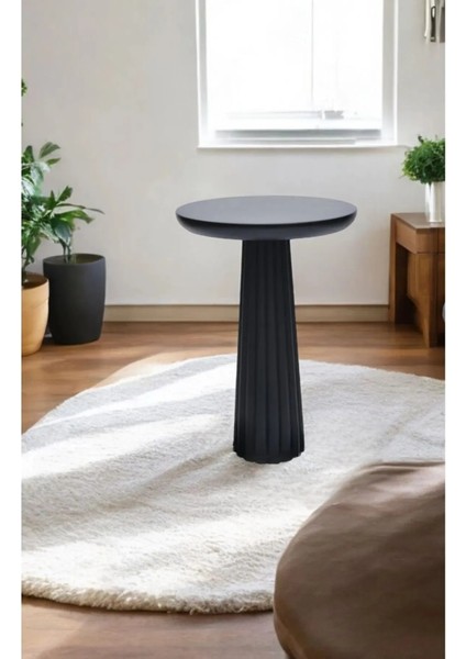 Wood Wooden Ahşap Tekli Mantar Yan Sehpa Modern Siyah Renk Fiskos / Çiçeklik