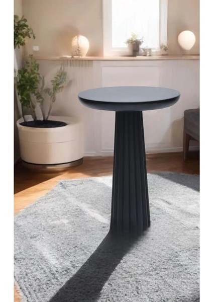 Wood Wooden Ahşap Tekli Mantar Yan Sehpa Modern Siyah Renk Fiskos / Çiçeklik fiyatları