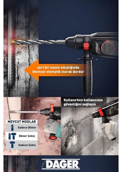 Gbh 2-26 Çelik Şanzıman Bakır Sargılı 800 W Kırıcı Delici Hilti Matkap + 5 Adet Uç Yedek Çelik Mandren Pas Sökücü Hediye