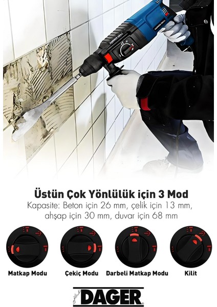 Gbh 2-26 Çelik Şanzıman Bakır Sargılı 800 W Kırıcı Delici Hilti Matkap + 5 Adet Uç Yedek Çelik Mandren Pas Sökücü Hediye