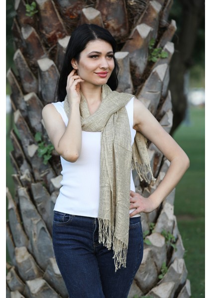 Açık Haki Keten Şal