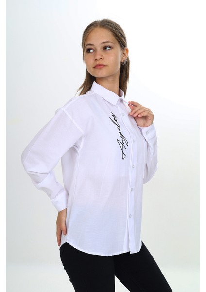 Kız Çocuk Tek Cepli Dikey Baskılı Gömlek 9-14 Yaş LX269-2 fiyatları
