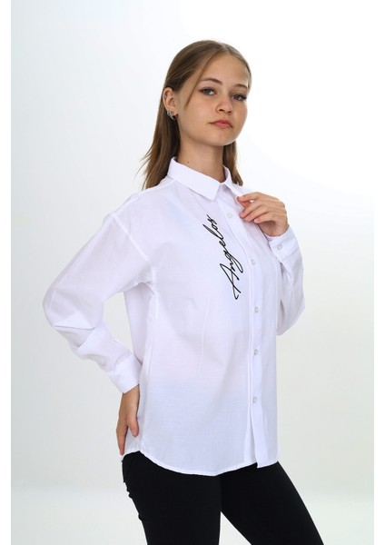 Kız Çocuk Tek Cepli Dikey Baskılı Gömlek 9-14 Yaş LX269-2 modelleri