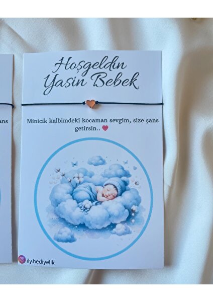 İLY Hediyelik 30 Adet Kalpli Şans Bilekliği ve Bebek Doğum Hatırası Kartı - Doğum Tebrik Kartı -