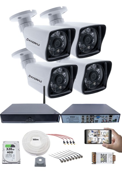 4 Kamera Seti - 5mp Sony Seculens, 1080P Full Hd Ahd Güvenlik Kamerası, Gece Görüşü, 6 Atom Led, Su Geçirmez, Kolay Montaj, V1