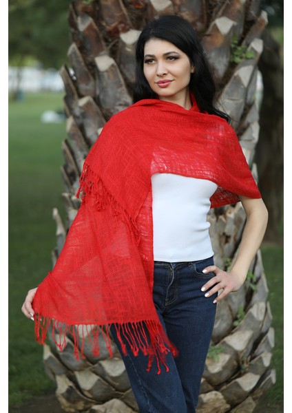 Kırmızı Renkli %100 Saf Keten Şal Fular fiyatları