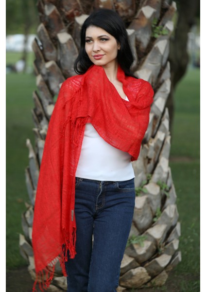 Kırmızı Renkli %100 Saf Keten Şal Fular modelleri