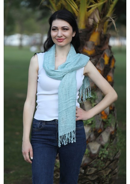 Açık Mavi Keten Şal