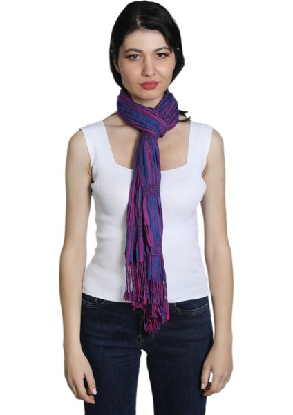 Pembe ve Mavi %100 Paşmina Desenli Şal Fular