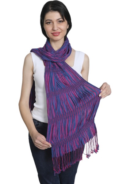 Pembe ve Mavi %100 Paşmina Desenli Şal Fular fiyatları