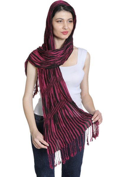 Fuşya ve Siyah Renkli %100 Paşmina Desenli Şal Fular