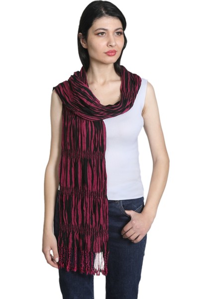 Fuşya ve Siyah Renkli %100 Paşmina Desenli Şal Fular fiyatları