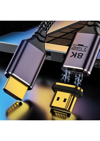 Örgü Kopmaz Kablo Moknatıslı Başlık 2mt 8k 60Hz HDMI Kablo Görüntü Aktarım Kablosu 7680X4320