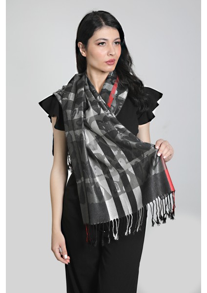 Gri Siyah Renk Desenli Paşmina Şal fiyatları