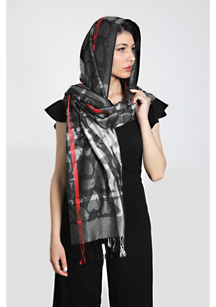Gri Siyah Renk Desenli Paşmina Şal fırsatları