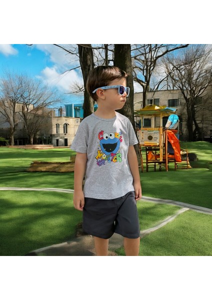 Disney Mavi Kurabiye Canavarı Karakterli Kız Erkek Çocuk Pamuklu Penye Gri Kısa Kollu Tişört fiyatları
