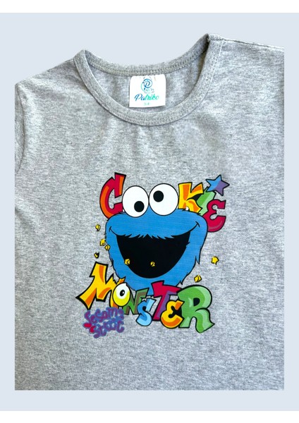 Disney Mavi Kurabiye Canavarı Karakterli Kız Erkek Çocuk Pamuklu Penye Gri Kısa Kollu Tişört indirimleri