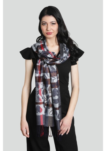 Kahverengi ve Gri Renk Desenli Paşmina Şal modelleri