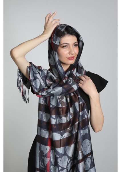 Kahverengi ve Gri Renk Desenli Paşmina Şal indirimleri