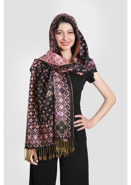 Siyah Pembe Pashmina Şal