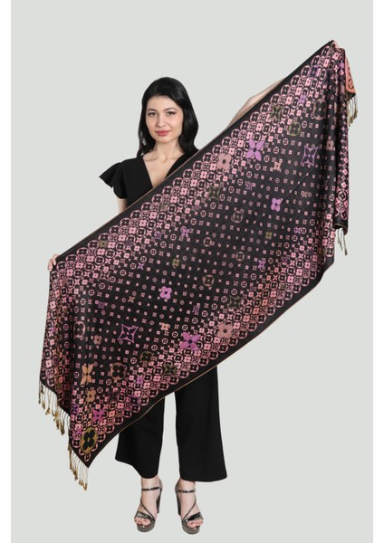 Siyah Pembe Pashmina Şal modelleri