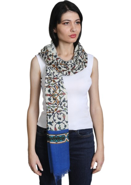 Bej Indigo Ipek - Keten Şal