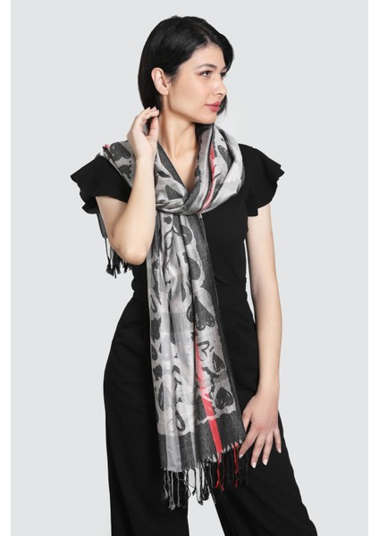 Gri ve Füme Rengi Desenli Paşmina Şal