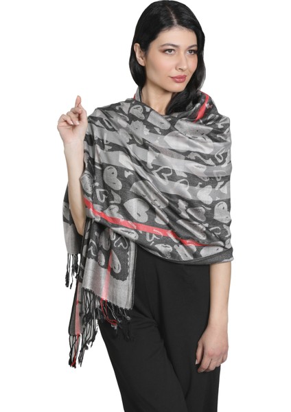Gri ve Füme Rengi Desenli Paşmina Şal fırsatları