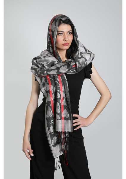 Gri ve Füme Rengi Desenli Paşmina Şal indirimleri