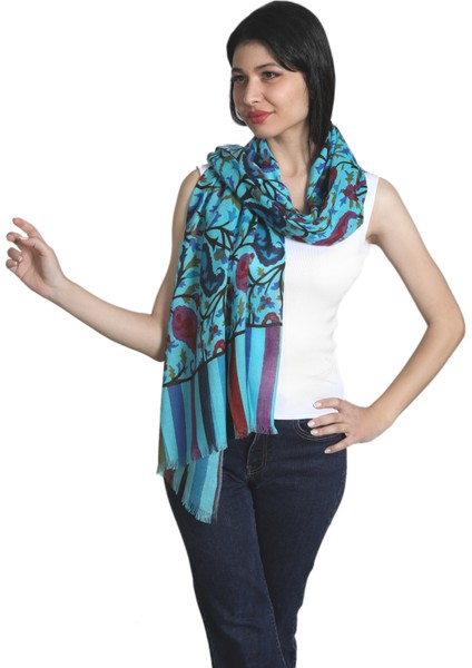 Turkuaz Ipek - Keten Eşarp Şal