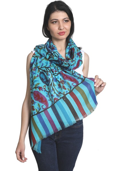 Turkuaz Ipek - Keten Eşarp Şal