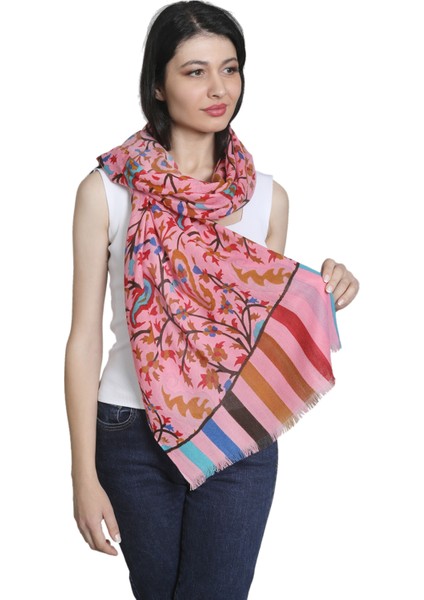 Pembe Bal Köpüğü Ipek - Keten Eşarp Şal