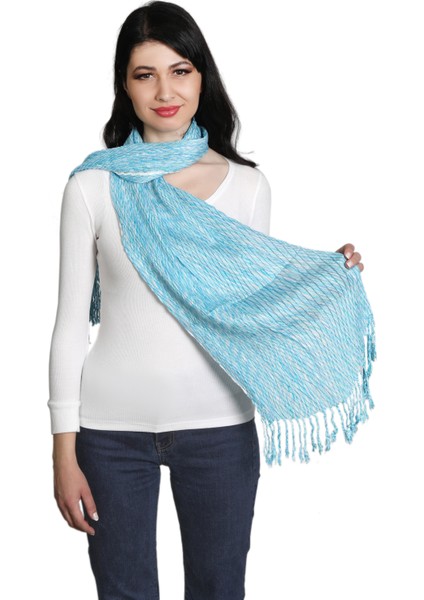 Mavi Ve Beyaz Renkli %100 Pamuk Şal