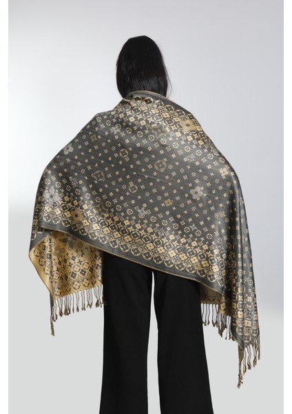 Antrasit Gold Rengi Desenli Paşmina Şal fiyatları