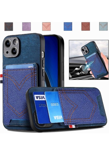 IPhone 15 Için Kılıf Artı Crad Yuvası Kot Cep Tasarım Manyetik Araç Montaj (Yurt Dışından)
