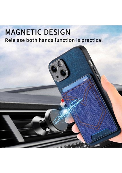 IPhone 15 Için Kılıf Artı Crad Yuvası Kot Cep Tasarım Manyetik Araç Montaj (Yurt Dışından)