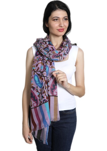 Lila Bordo Ipek - Keten Eşarp Şal