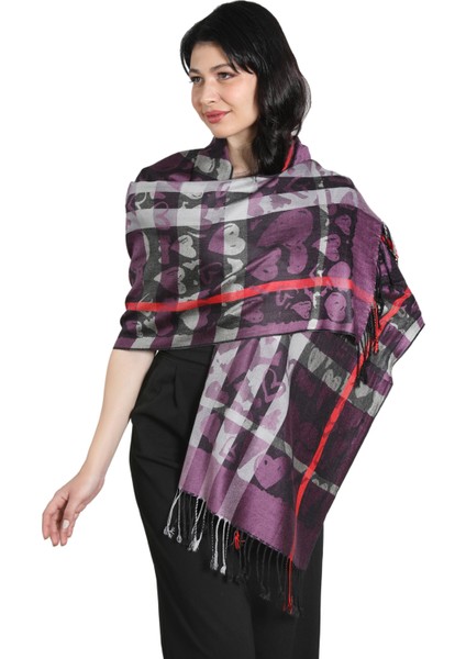 Gri Mor Renk Desenli Paşmina Şal fiyatları