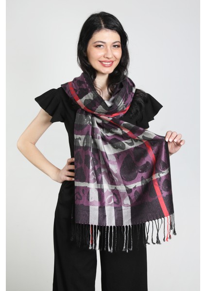 Gri Mor Renk Desenli Paşmina Şal modelleri